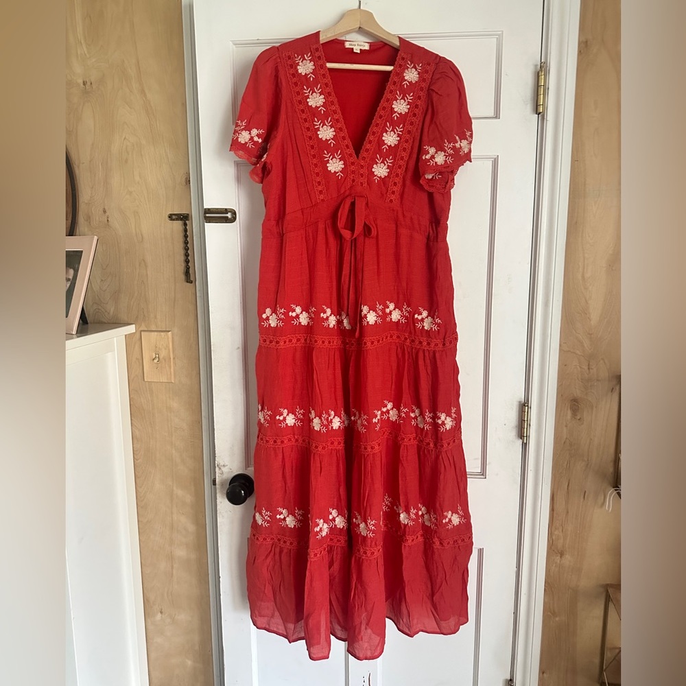 Shop Stevie Red Embroidered Maxi Dress
